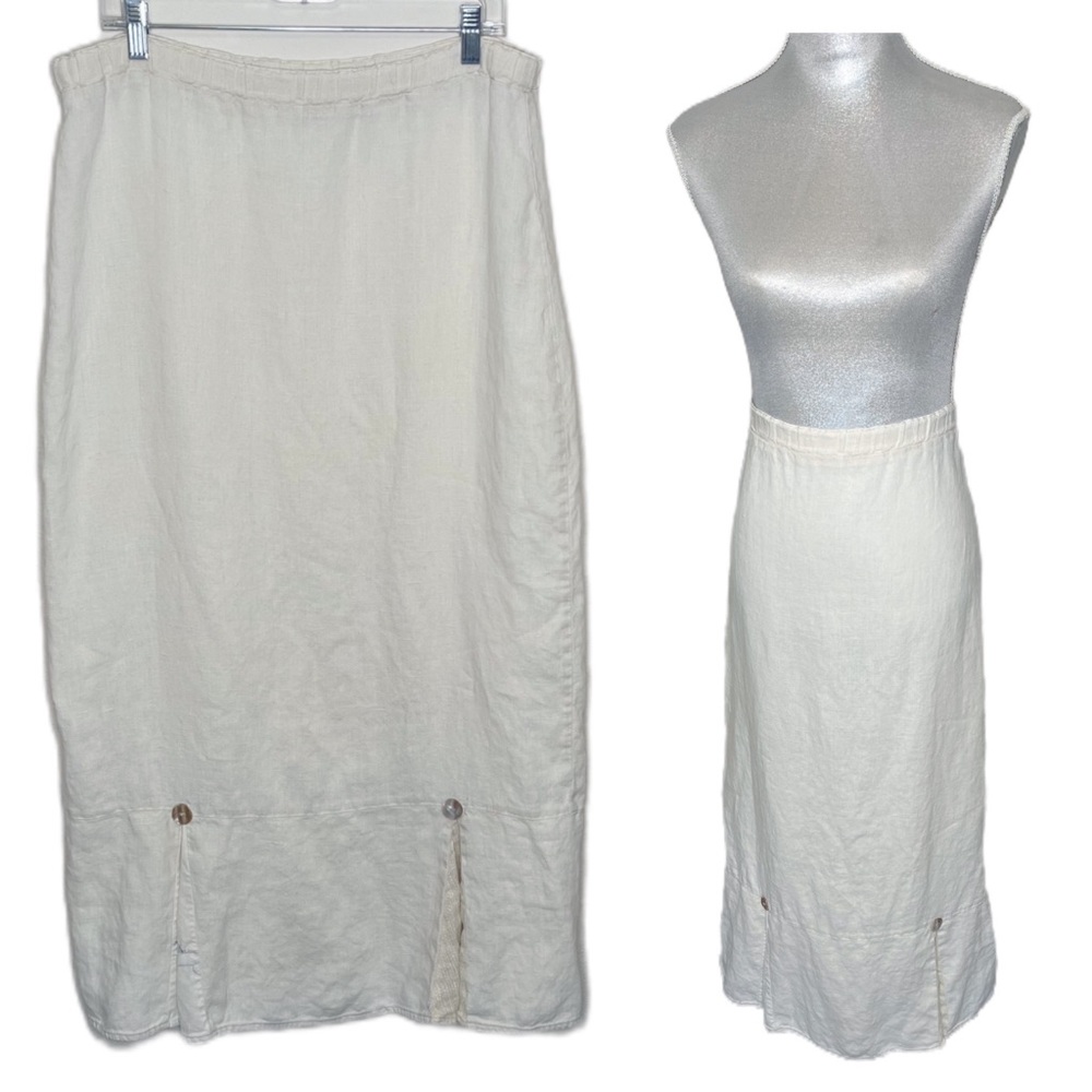 Homefrocks Lagenlook 100% Linen Embroidered Pleated Skirt Medium